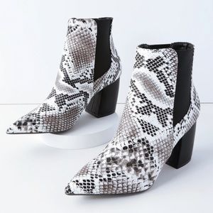 Lulus Black and White Snakeskin Booties